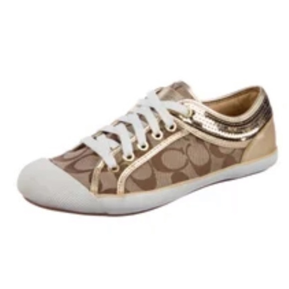 Coach Tan and Gold sequin sneakers. Good condition.